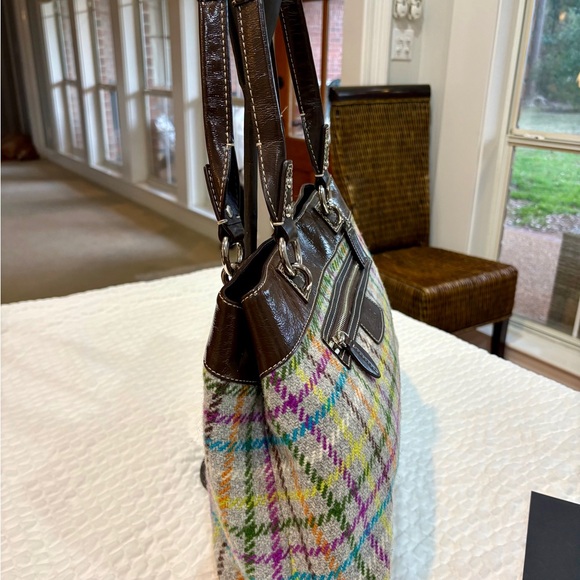 COACH Penelope Tattersall Wool Plaid Satchel Bag  Purple Interior patent trim EU - Picture 13 of 15